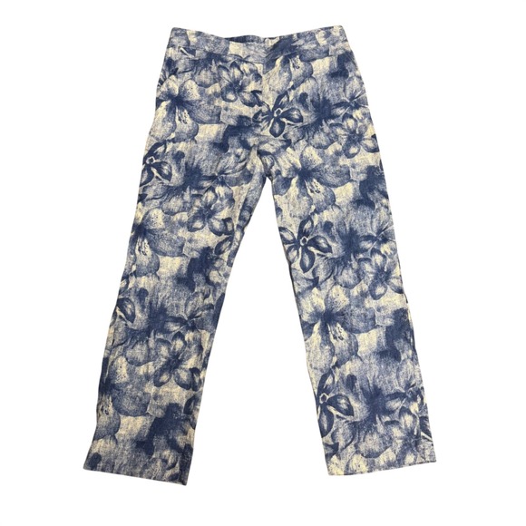 Chico's Pants - Chicos Blue White‎ Floral Linen Pants Womens 0.5 Small Vacation Travel Beach